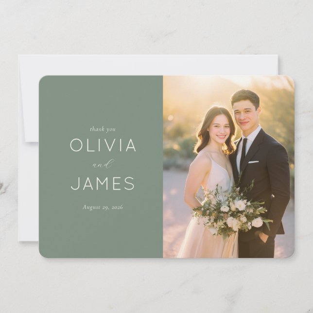 Grateful Green Elegant Photo Tack Kort (Framsida)