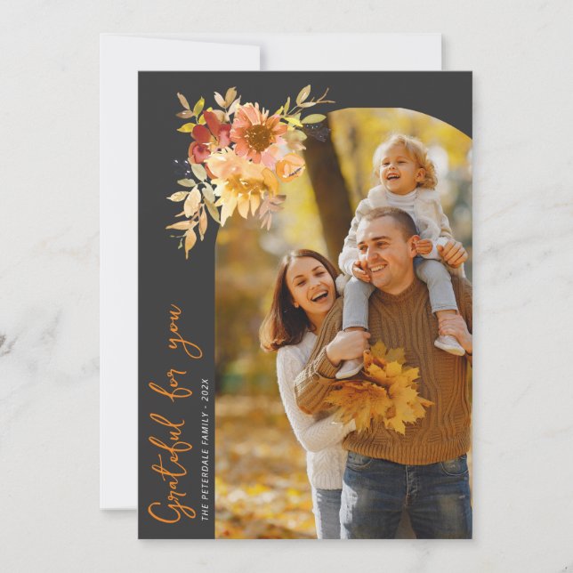 Grateful, happy thanksgiving photo greeting card tack kort (Framsida)