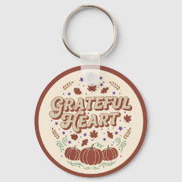 Grateful Heart Autumn Pumpkin Design Nyckelring