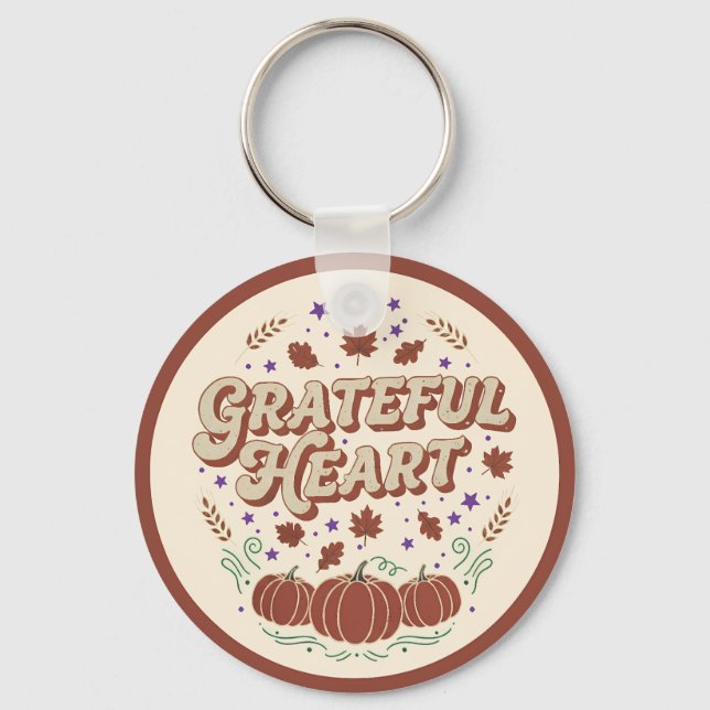 Grateful Heart Autumn Pumpkin Design Nyckelring (Framsida)