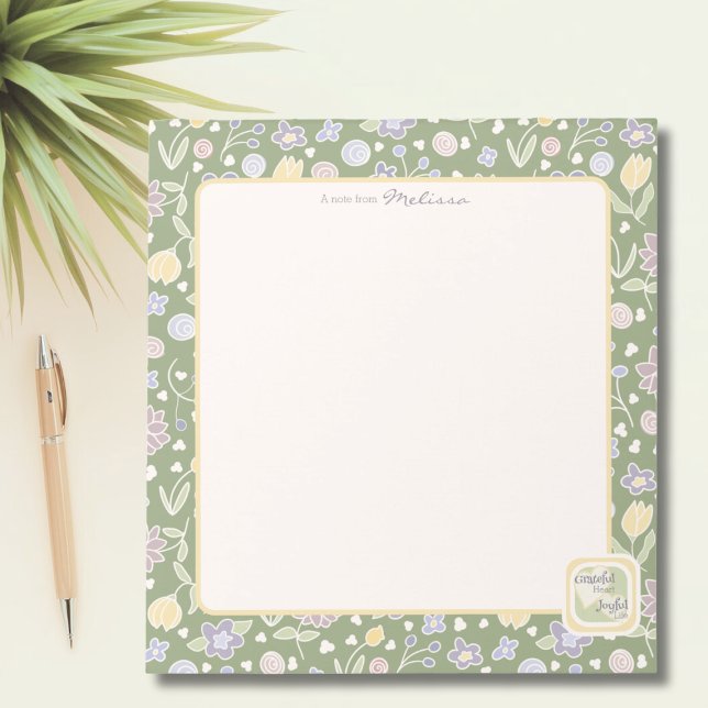 Grateful Heart Joyful Life Personalized Notepad  Anteckningsblock (Grateful Heart Joyful Life Personalized Notepad – Floral Green Stationery for Graceful Living)