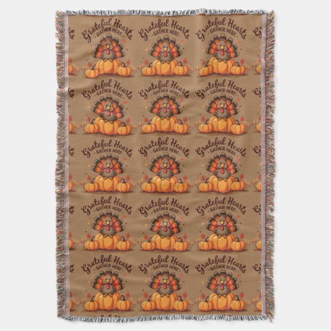 Grateful Hearts Thanksgiving Turkey Filt (Framsidan Vertikal)