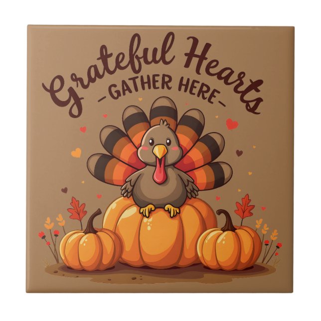 Grateful Hearts Thanksgiving Turkey Kakelplatta (Framsidan)