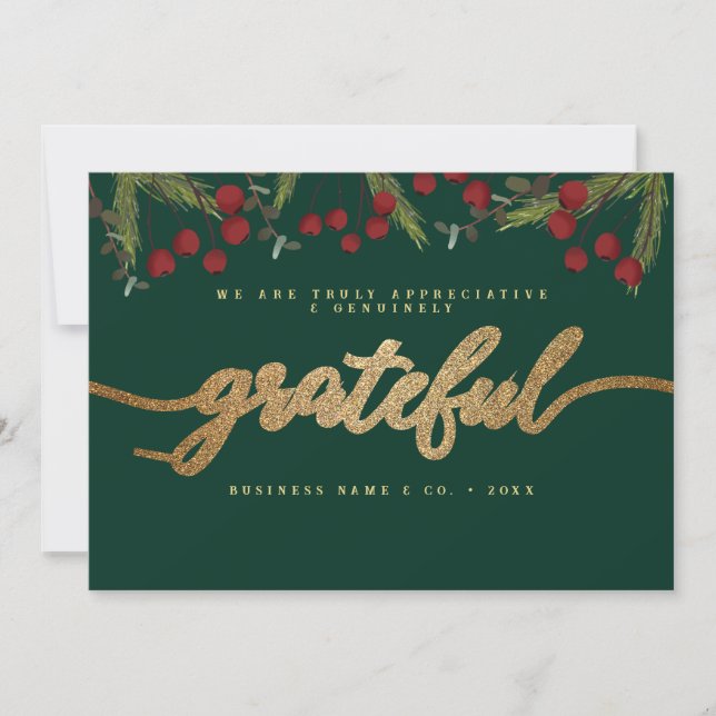 Grateful Modern Script Holly Pine business logo  Julkort (Framsida)