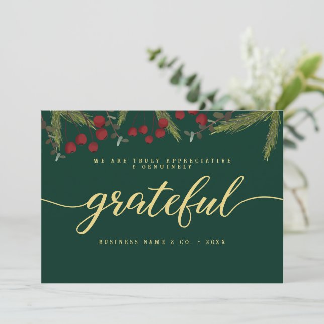 Grateful Modern Script Holly Pine business logo  Julkort (Stående Fram)