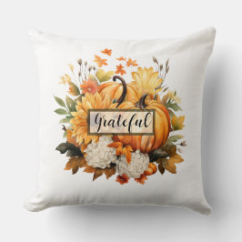 Grateful Pumpkin Floral Fall Thanksgiving Kudde
