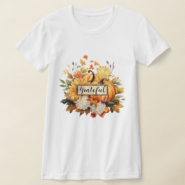 Grateful Pumpkin Floral Fall Thanksgiving T Shirt