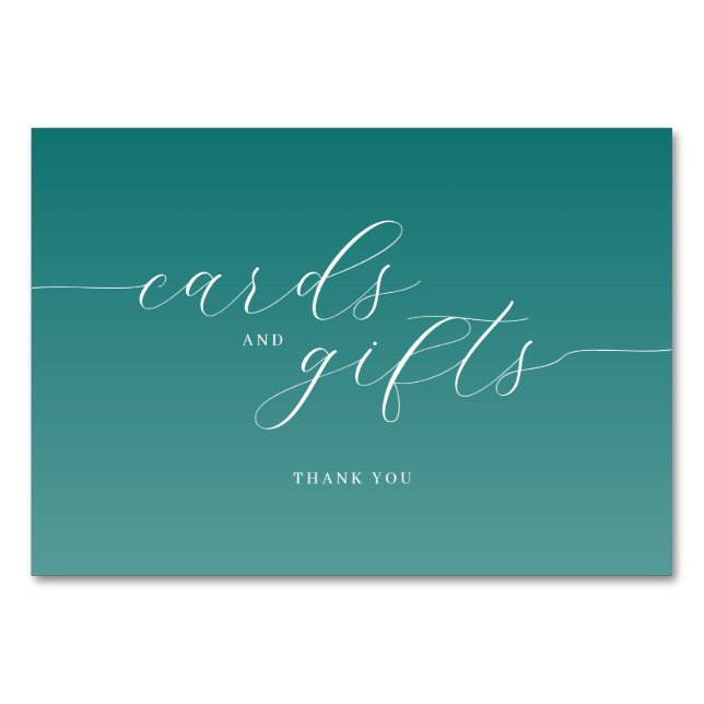 Grateful Teal Cursive Thank You Card Bordsnummer (Framsidan)