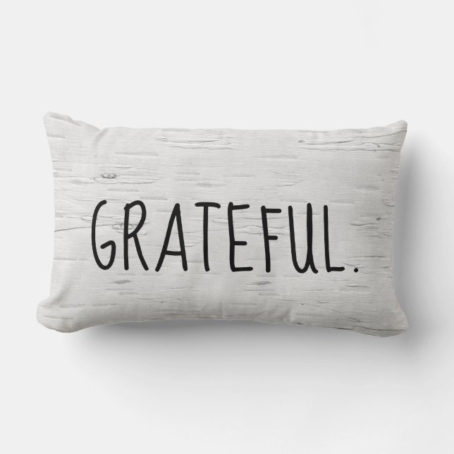 GRATEFUL-text på pekpåfyllnad på Birch Träd Lumbarkudde (Framsida)