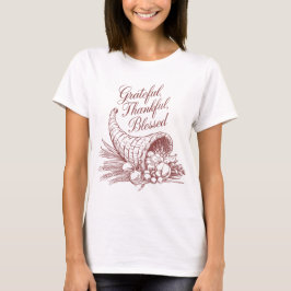 Grateful Thankful Blessed Cornucopia Line Art T Shirt