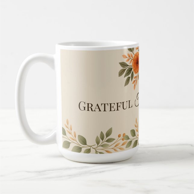 Grateful Thankful Blessed Fall Floral Kaffemugg (Vänster)