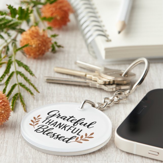 Grateful, Thankful, Blessed Keychain (Högra Framsidan)