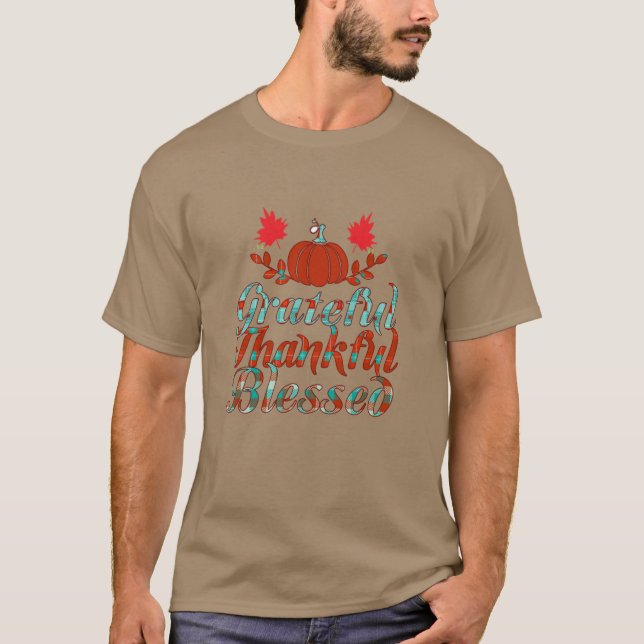 Grateful thankful blessed pumpkin Funny Fall Desig T Shirt (Framsida)