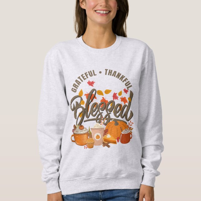 GRATEFUL THANKFUL BLESSED Pumpkin-Thanksgiving T Shirt (Framsida)
