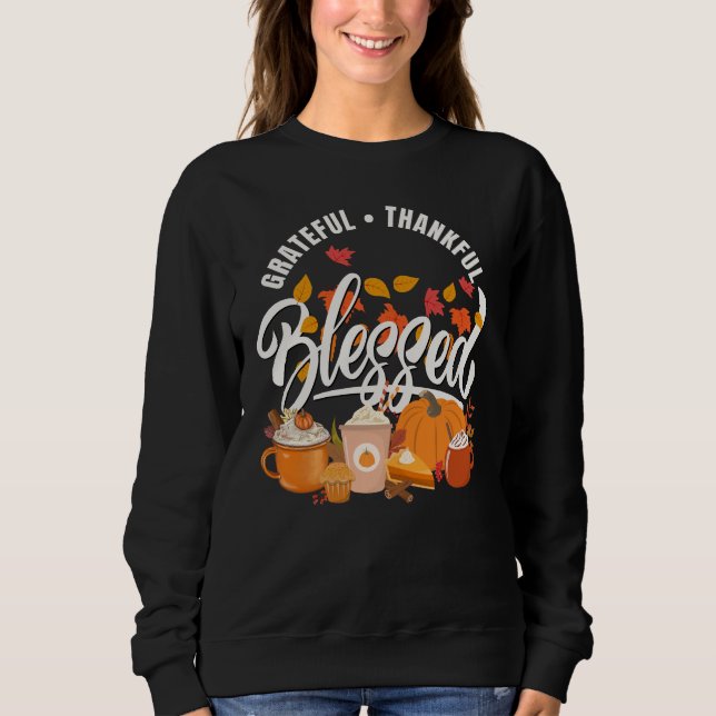 GRATEFUL THANKFUL BLESSED Pumpkin-Thanksgiving T Shirt (Framsida)