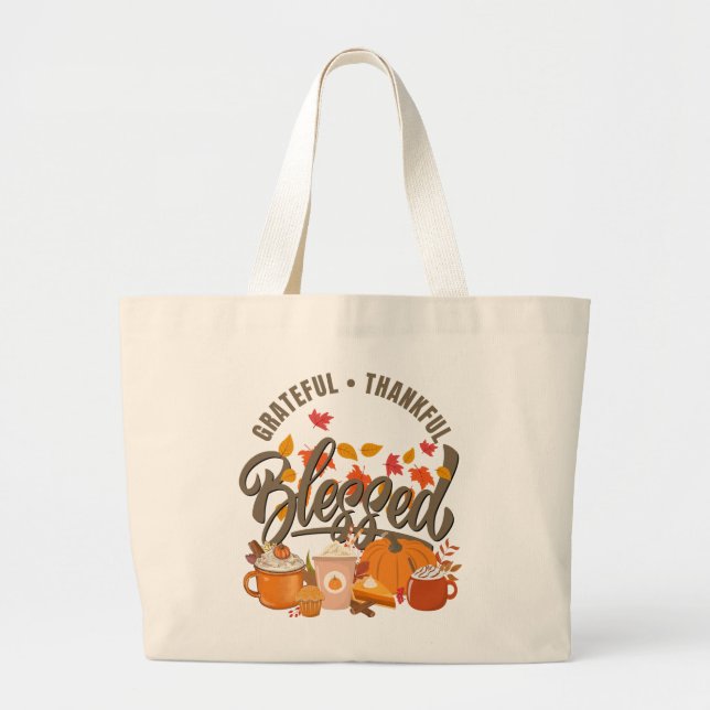 GRATEFUL THANKFUL BLESSED-Thanksgiving Jumbo Tygkasse (Framsidan)