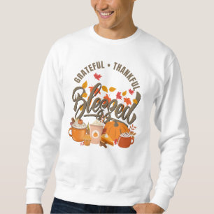 GRATEFUL THANKFUL BLESSED-Thanksgiving Lång Ärmad Tröja
