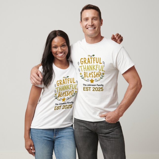 Grateful, Thankful, Blessed Typography Art T Shirt (Unisex)