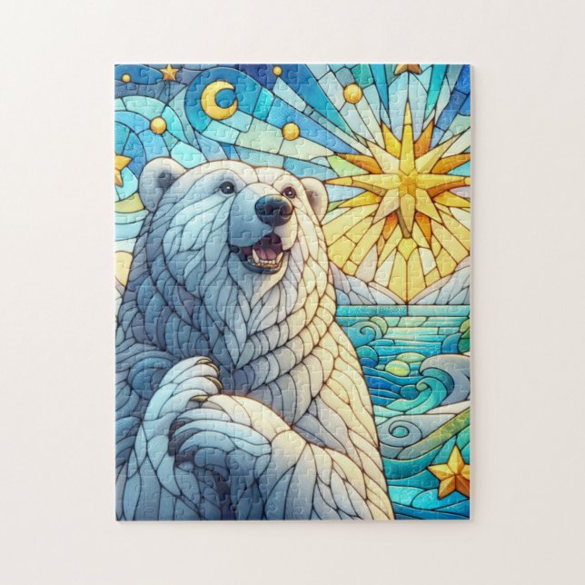 Grateful Whimsical Polar Bear Faux Stained Glass Pussel (Vertikal)