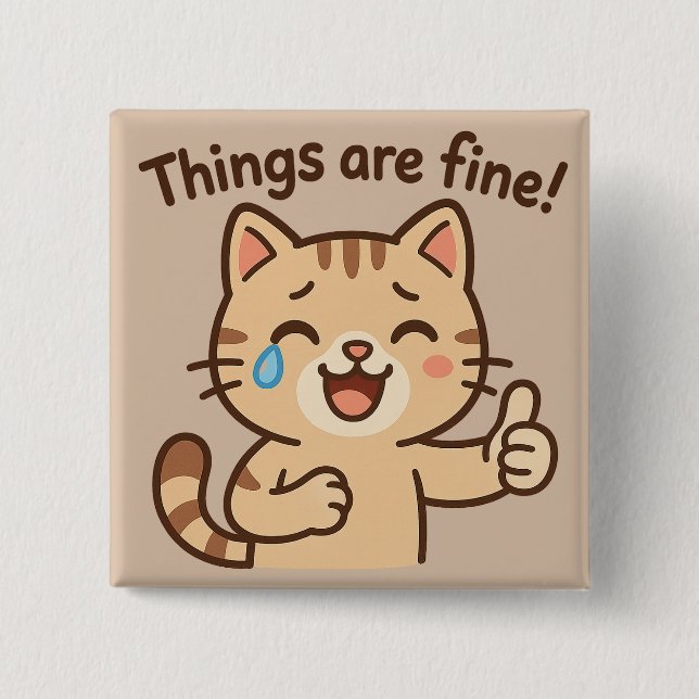 Gråter Cat Sticker - "Sak är bra!" Funny Cart Knapp (Framsida)