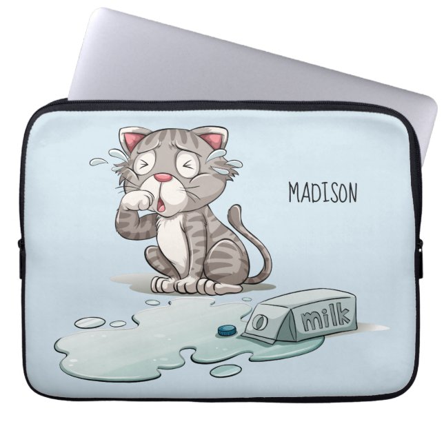 Gråter Kat-eget namn & färg laptop sleeve (Framsidan)