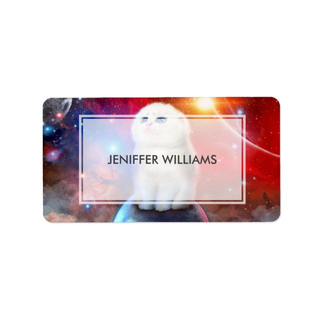 Gråter katt i rymden adressetikett (Framsidan)