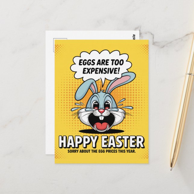 Gråter Påskhare Eggs för dyrt Vykort (Fram/Back In Situ)