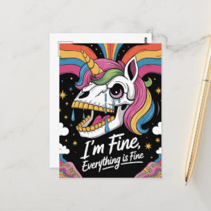 Gråter Unicorn Skull IM-Bra Allt är Bra Vykort