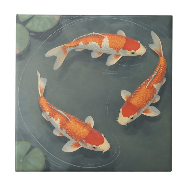 Gratiöst Koi Fiskdamm Serenitetsdesign Kakelplatta (Framsidan)