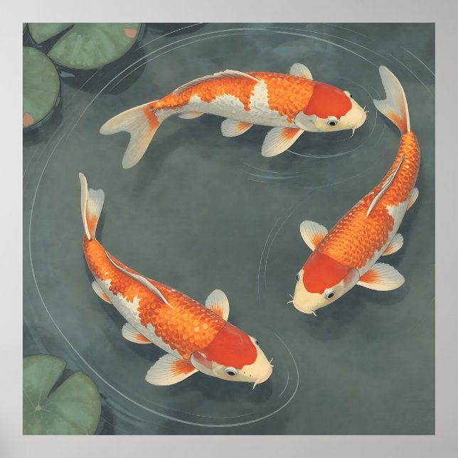 Gratiöst Koi Fiskdamm Serenitetsdesign Poster (Framsidan)