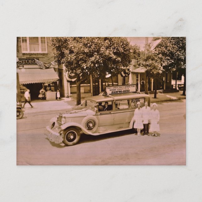 Gratis ambulanstjänst till alla lokala sjukhus vykort (Framsida)