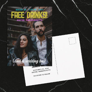 Gratis Drink! Neon Typsnitt Bröllop Spara Datum Meddelande Vykort