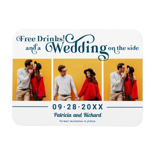 Gratis drinkar Bröllop Spara datum 3 Foto Magnet (Horisontell)