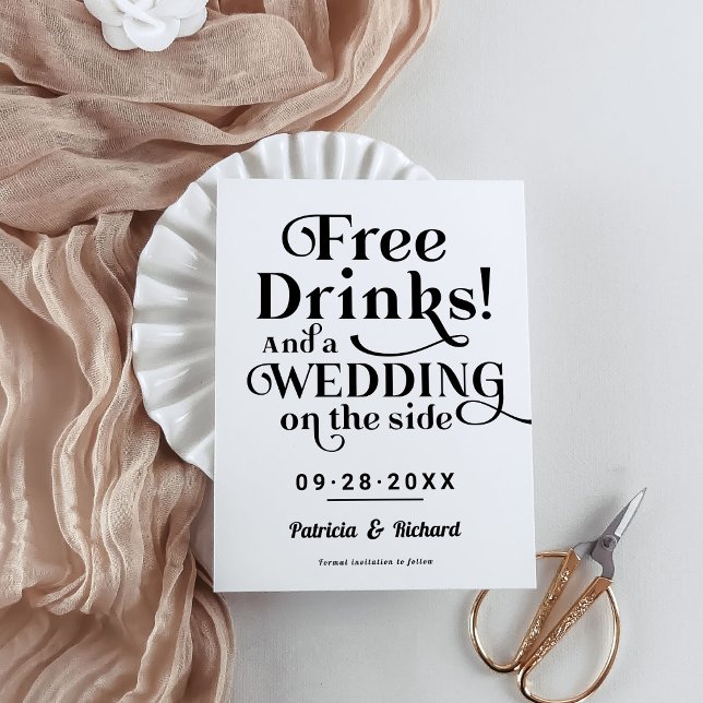 Gratis dryck Avslappnad Bröllop spara datum Vykort (Skapare uppladdad)