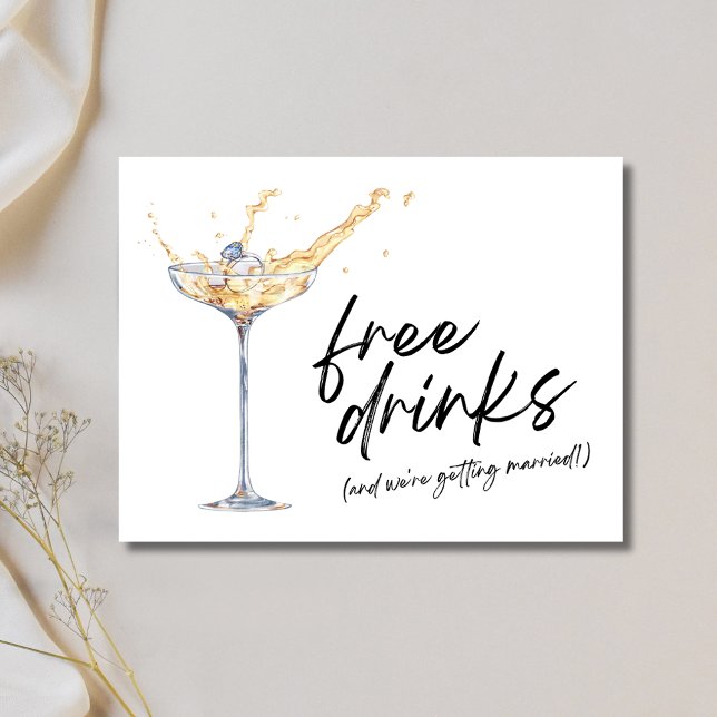 Gratis dryck Champagneglas Bröllop Spara datum Meddelande Vykort (Free Drinks Champagne Glass Wedding Save the Date )