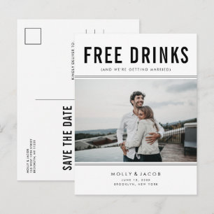 Gratis dryck Foto Bröllop Spara datum Meddelande Vykort