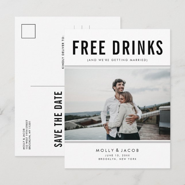 Gratis dryck Foto Bröllop Spara datum  Meddelande Vykort (Fram/baksida)