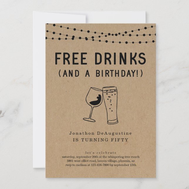Gratis dryck Lung Vuxen Födelsedagsfest inbjudan (Framsida)