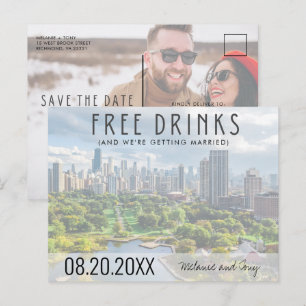 Gratis drycker Chicago Skyline Bröllop Spara datum Meddelande Vykort