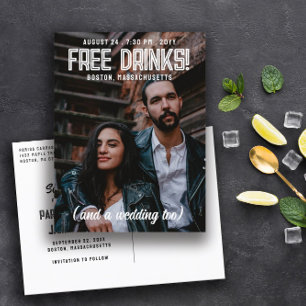 Gratis drycker! Cool modern bröllopsinbjudan Spara Meddelande Vykort
