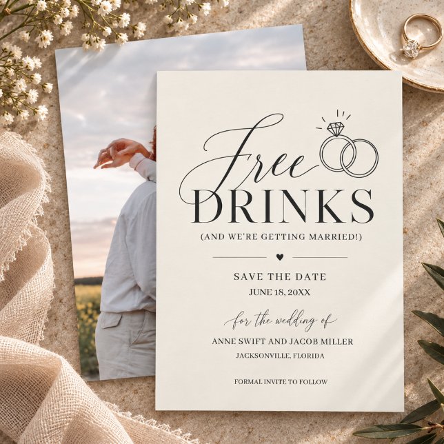 Gratis Drycker Elegant Bröllopsfoto Spara Datumet (Free Drinks Elegant Wedding Photo Save the Date)