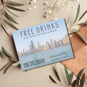 Gratis drycker Foto Chicago Bröllop Spara datum Meddelande Vykort