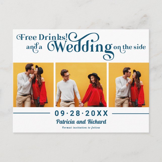 Gratis Drycker Ledig Bröllop Spara Datum 3 Foto Vykort (Framsida)