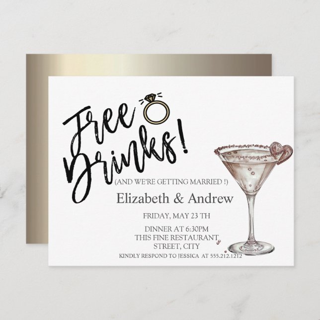 Gratis Drycker,Martini Glas Hjärtbröllop Inbjudningar (Fram/baksida)