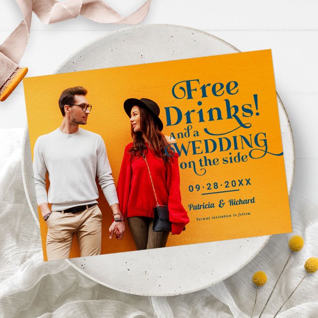 Gratis drycker rolig avslappnad bröllop spara datu vykort (Skapare uppladdad)