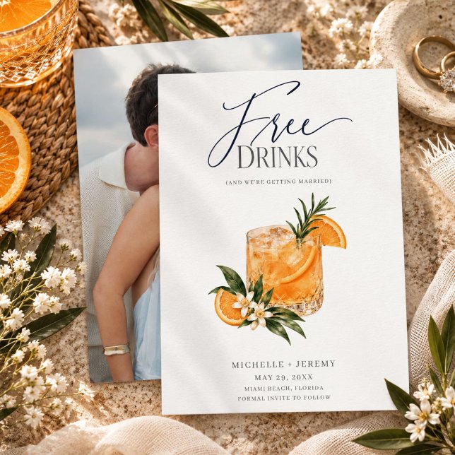 Gratis drycker rolig cocktail bröllop spara datum datumet (Modern Photo Funny Wedding Save The Date)
