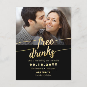 Gratis drycker Rolig fotografi Bröllop Spara datum Meddelande Vykort