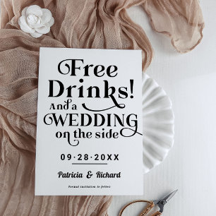 Gratis drycker Roligt avslappnat bröllop Spara dat Inbjudningar