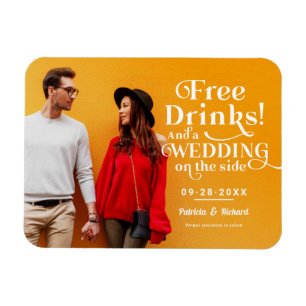Gratis drycker Roligt avslappnat bröllop Spara dat Magnet