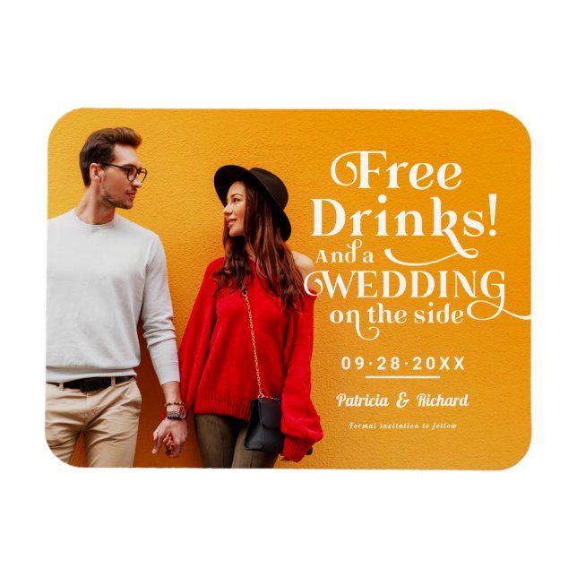 Gratis drycker Roligt avslappnat bröllop Spara dat Magnet (Horisontell)